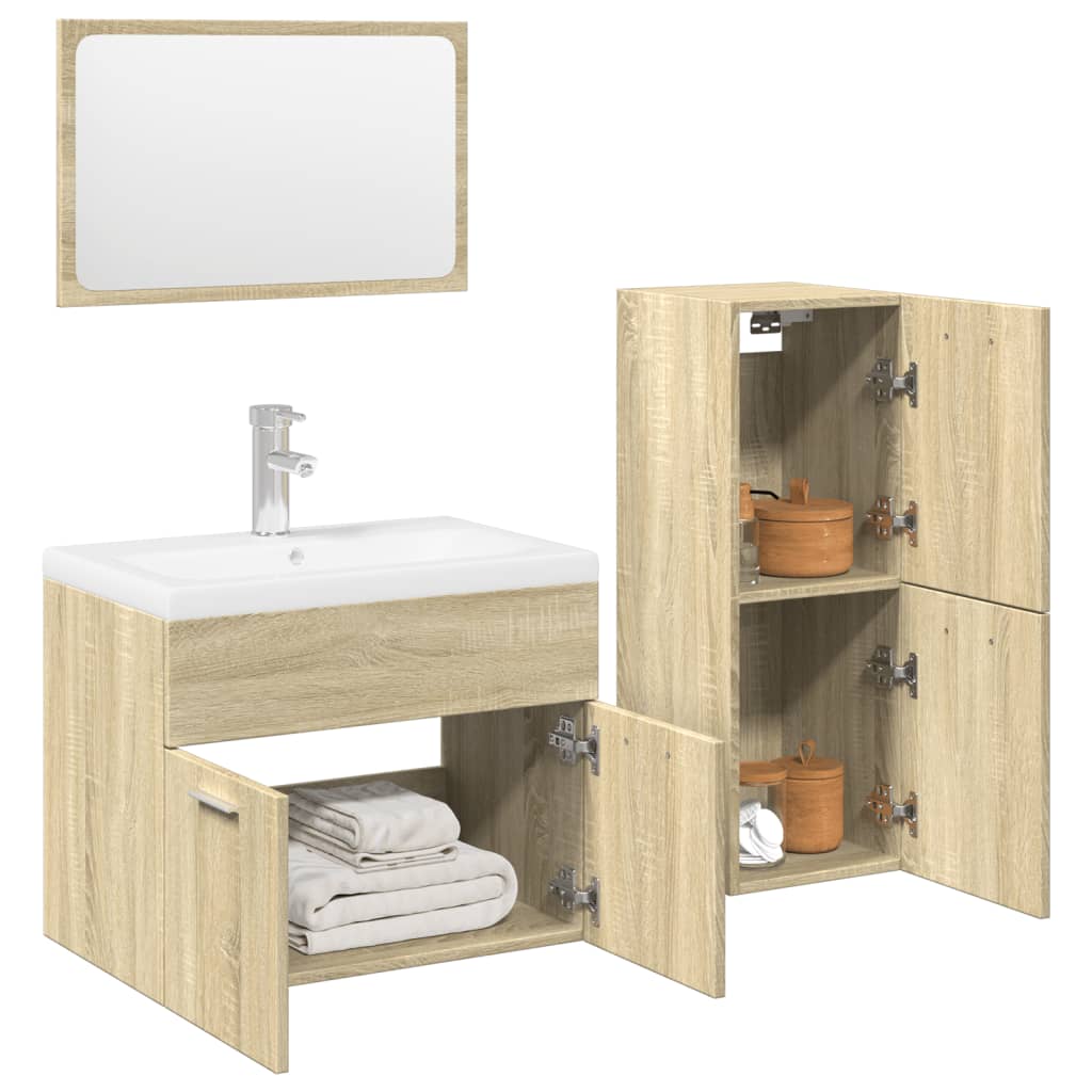 3 Piece Bathroom Furniture Set Engineered Wood