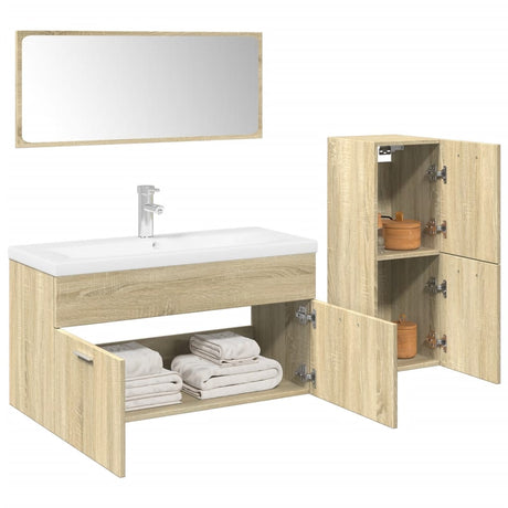 3 Piece Bathroom Furniture Set Engineered Wood