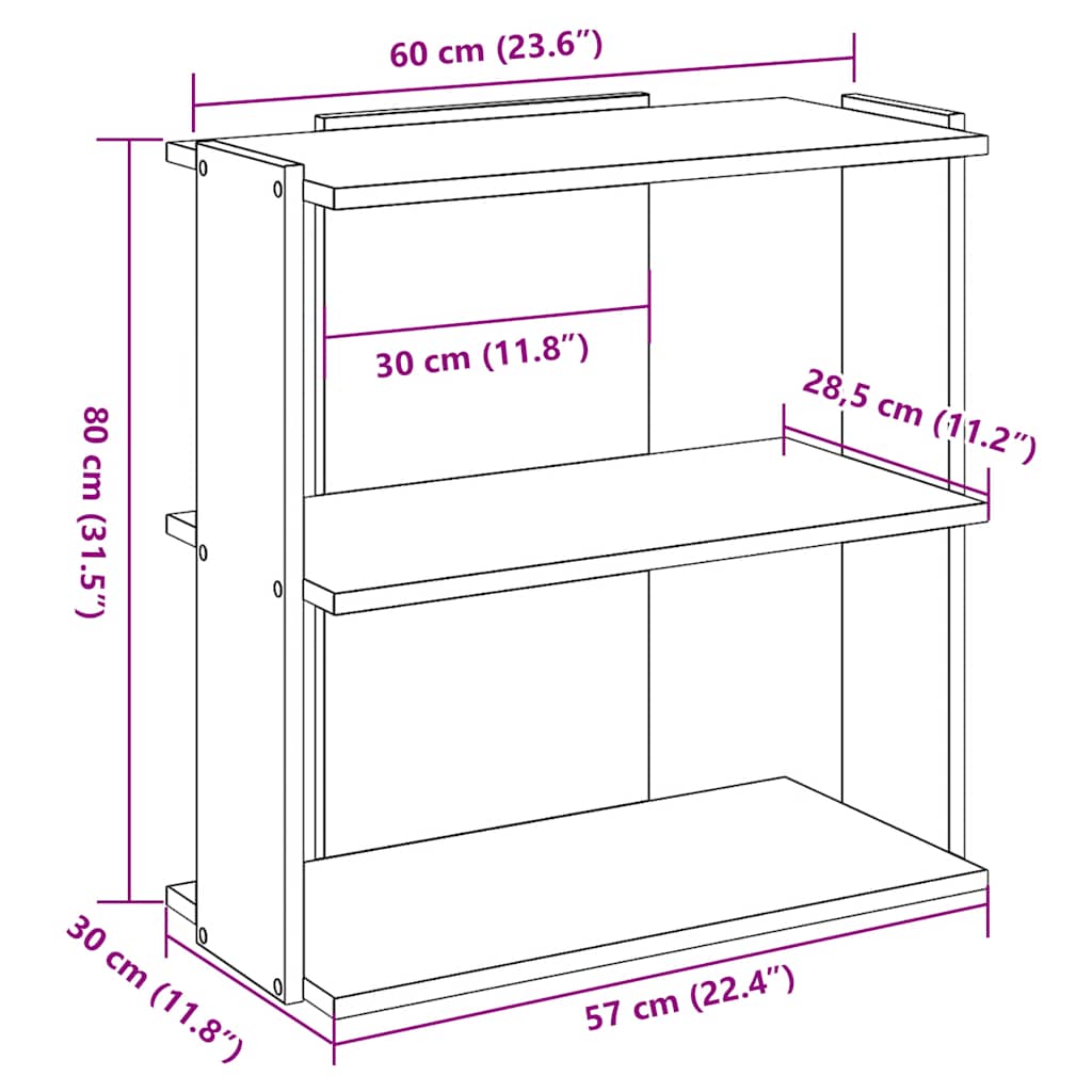 Bookcase 3-Tier Engineered Wood