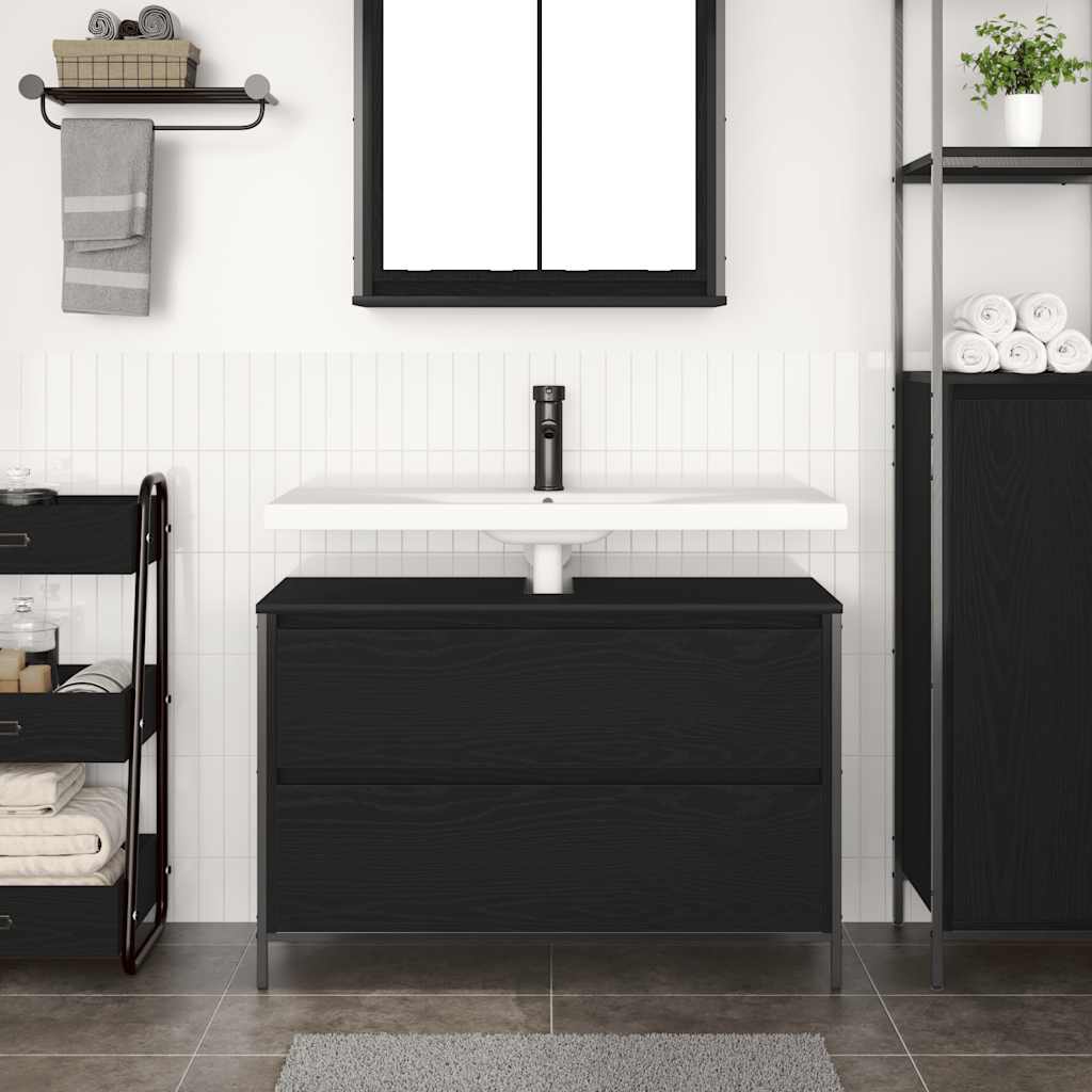 Bathroom Basin Cabinet With Drawers Black Oak 90X34.5X60 Cm