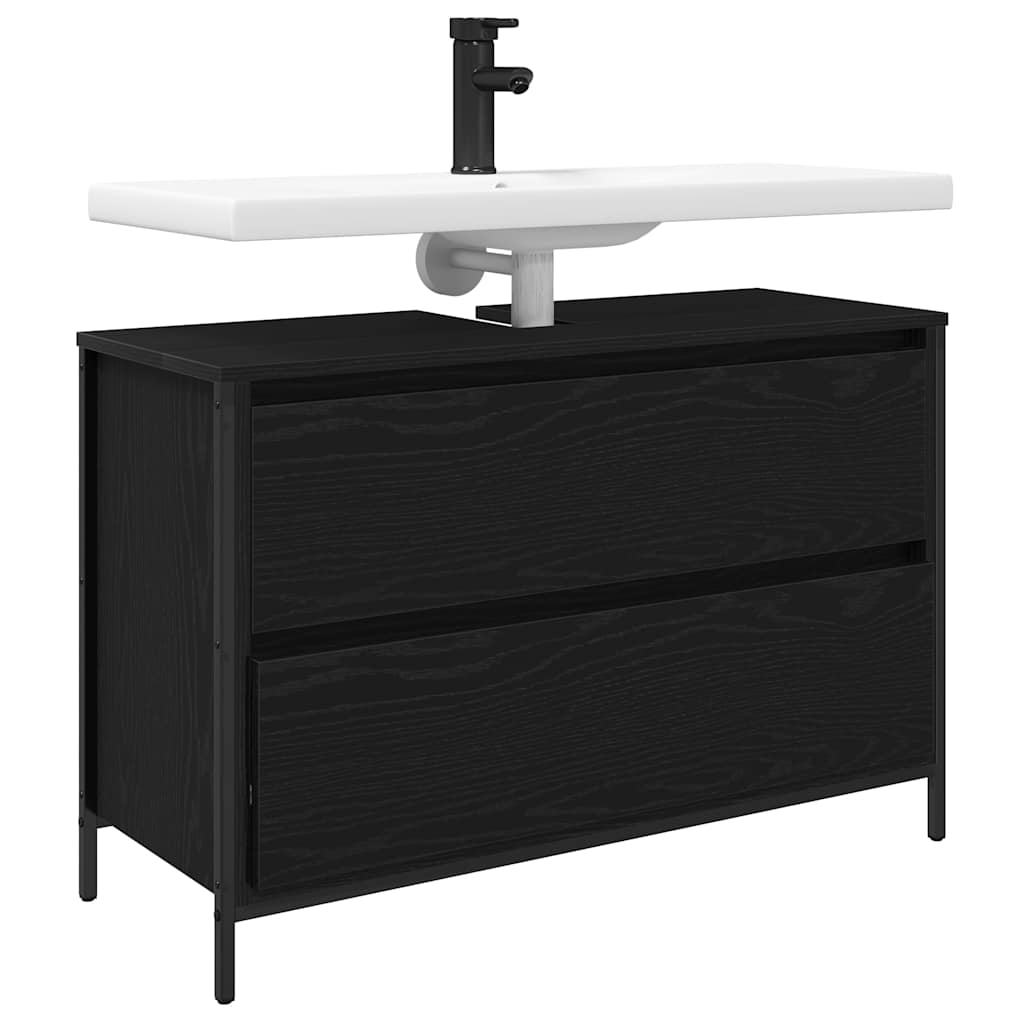 Bathroom Basin Cabinet With Drawers Black Oak 90X34.5X60 Cm