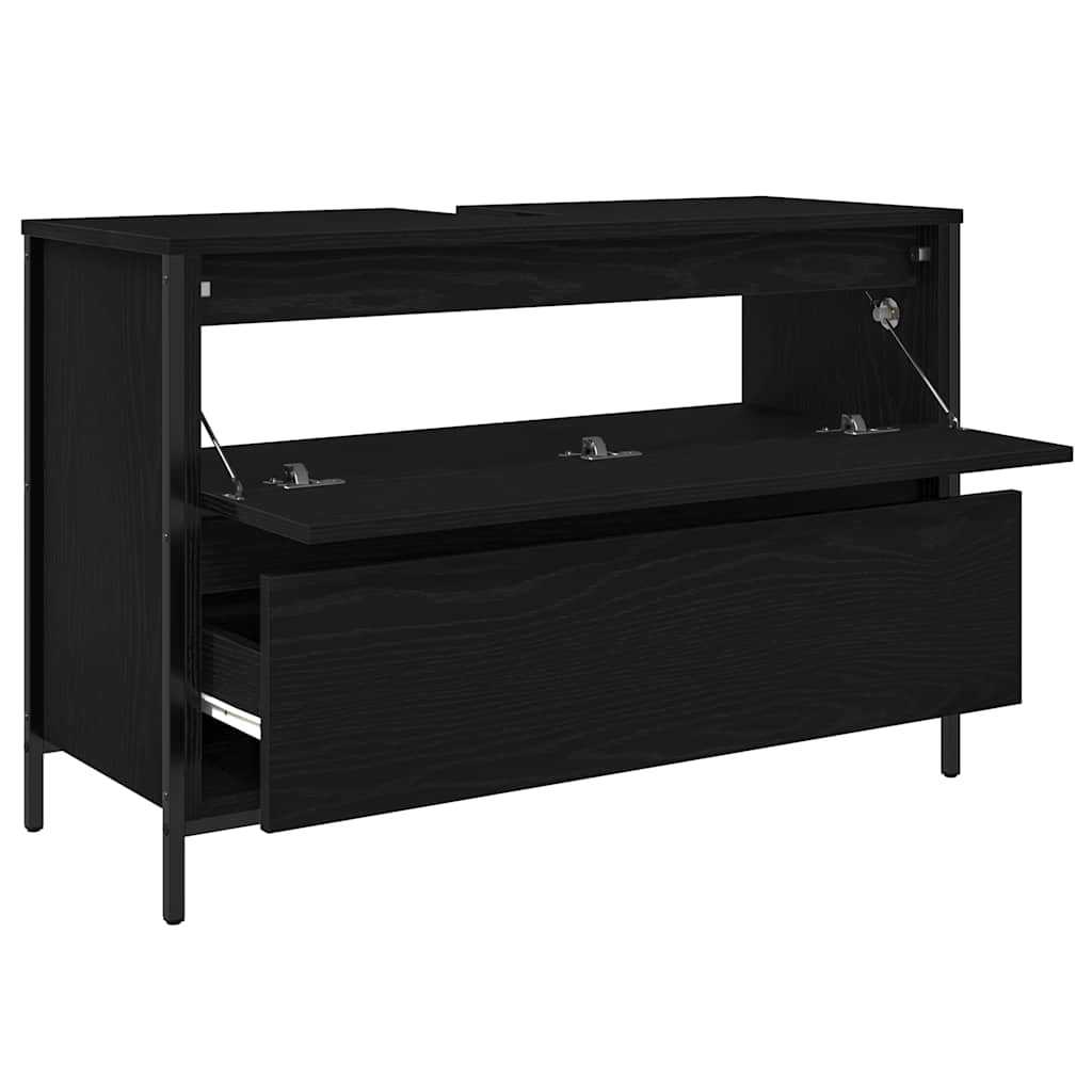 Bathroom Basin Cabinet With Drawers Black Oak 90X34.5X60 Cm