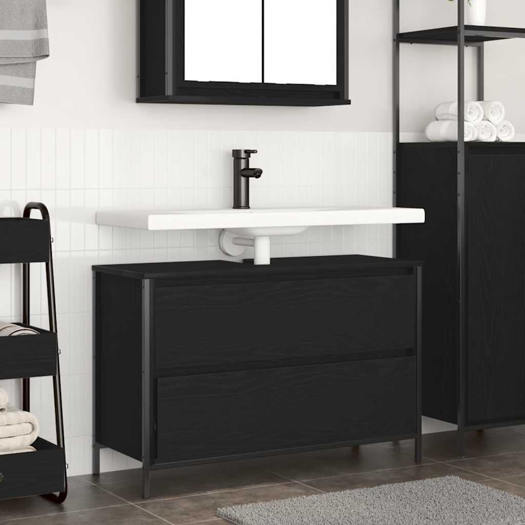 Bathroom Basin Cabinet With Drawers Black Oak 90X34.5X60 Cm