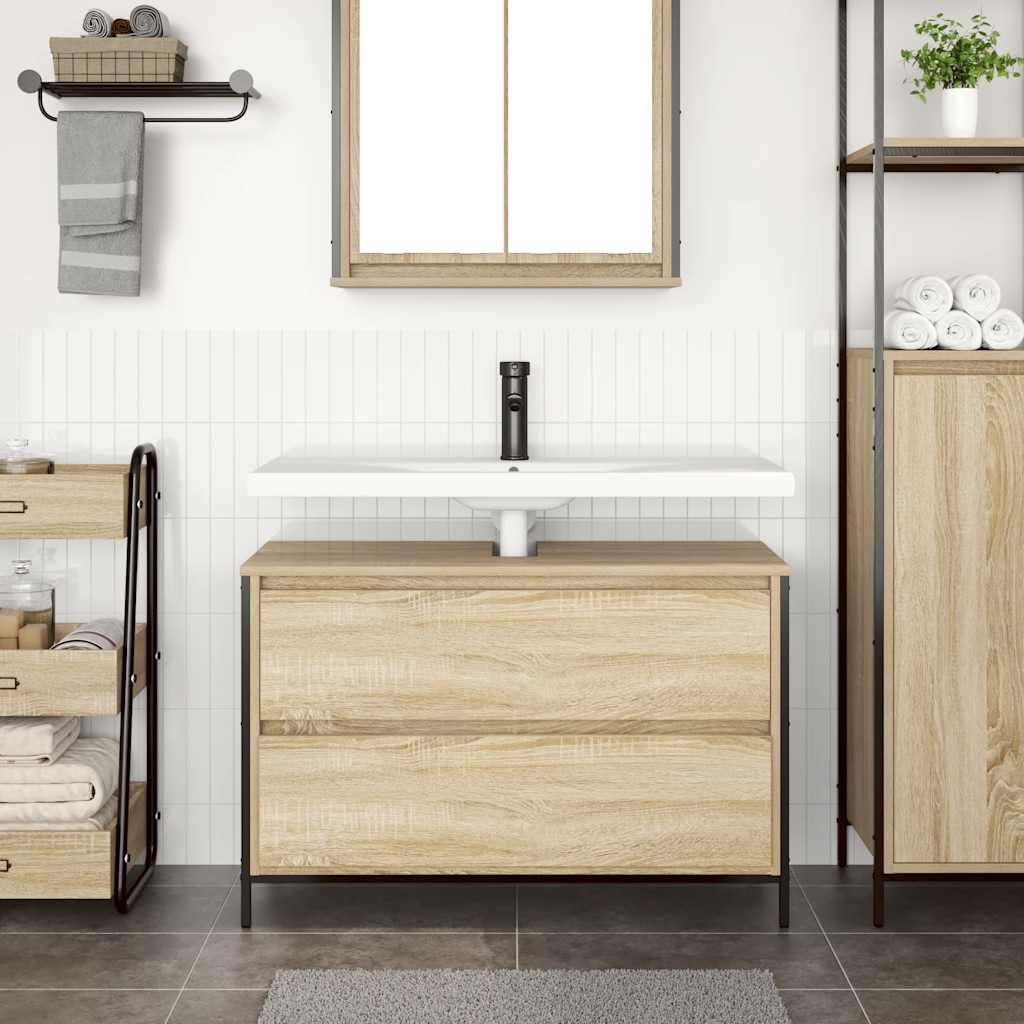 Bathroom Basin Cabinet With Drawers Sonoma Oak 90X34.5X60 Cm