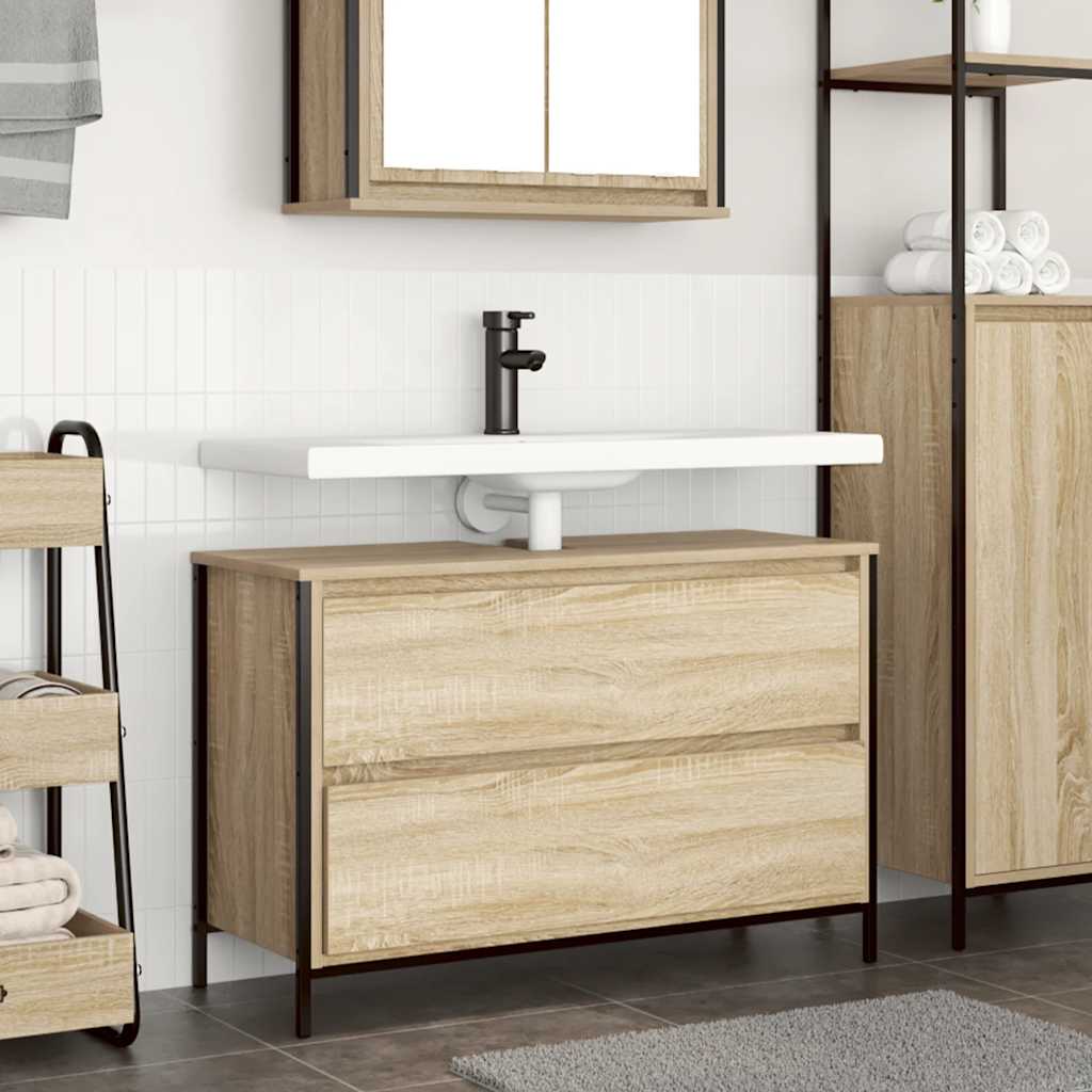 Bathroom Basin Cabinet With Drawers Sonoma Oak 90X34.5X60 Cm