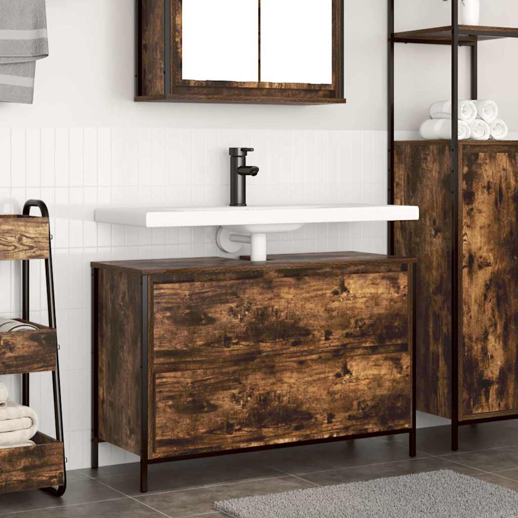 Bathroom Basin Cabinet With Drawers Smoked Oak 90X34.5X60 Cm