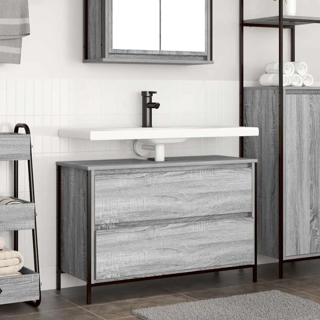 Bathroom Basin Cabinet With Drawers Grey Sonoma 90X34.5X60 Cm