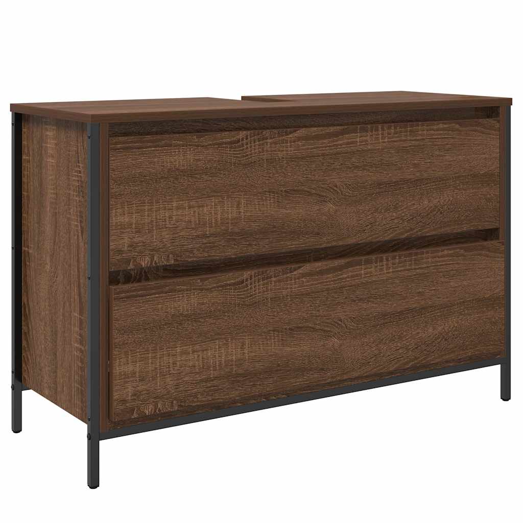 Bathroom Basin Cabinet With Drawers Brown Oak 90X34.5X60 Cm