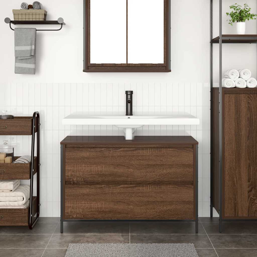 Bathroom Basin Cabinet With Drawers Brown Oak 90X34.5X60 Cm