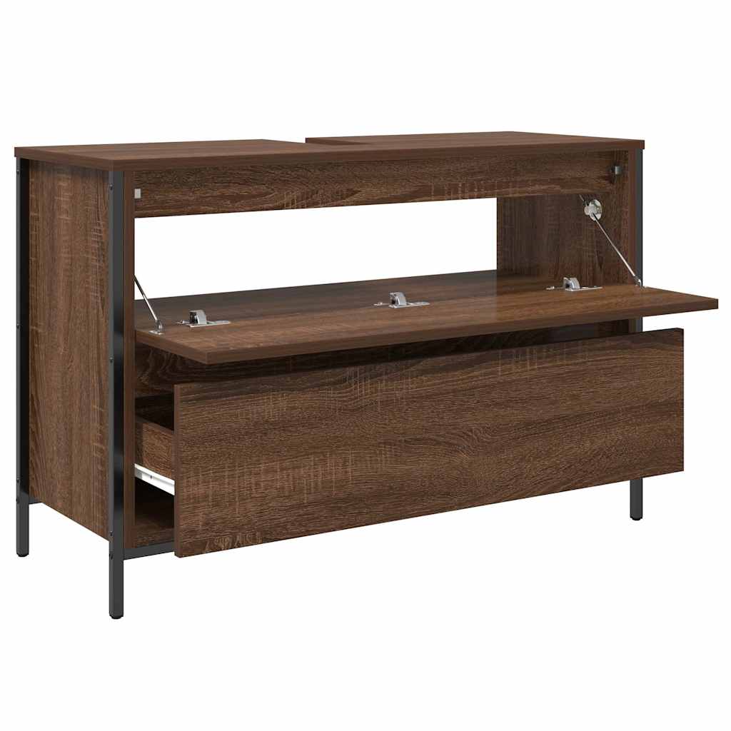 Bathroom Basin Cabinet With Drawers Brown Oak 90X34.5X60 Cm