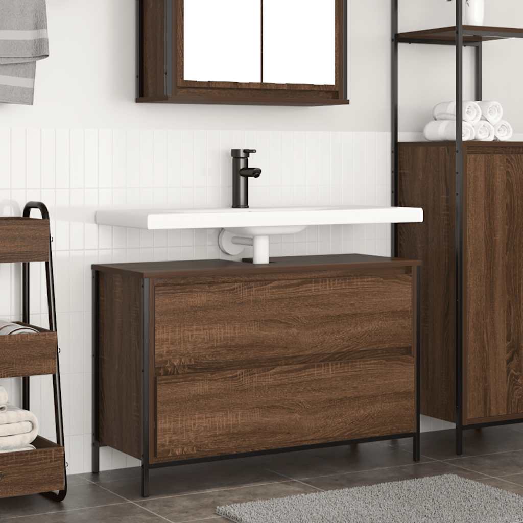 Bathroom Basin Cabinet With Drawers Brown Oak 90X34.5X60 Cm