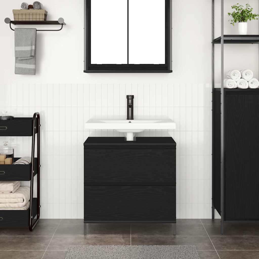Bathroom Basin Cabinet With Drawers Black Oak 60X34.5X60 Cm