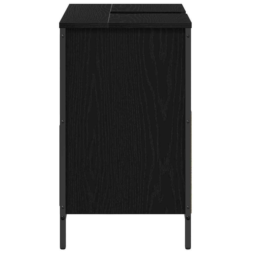 Bathroom Basin Cabinet With Drawers Black Oak 60X34.5X60 Cm