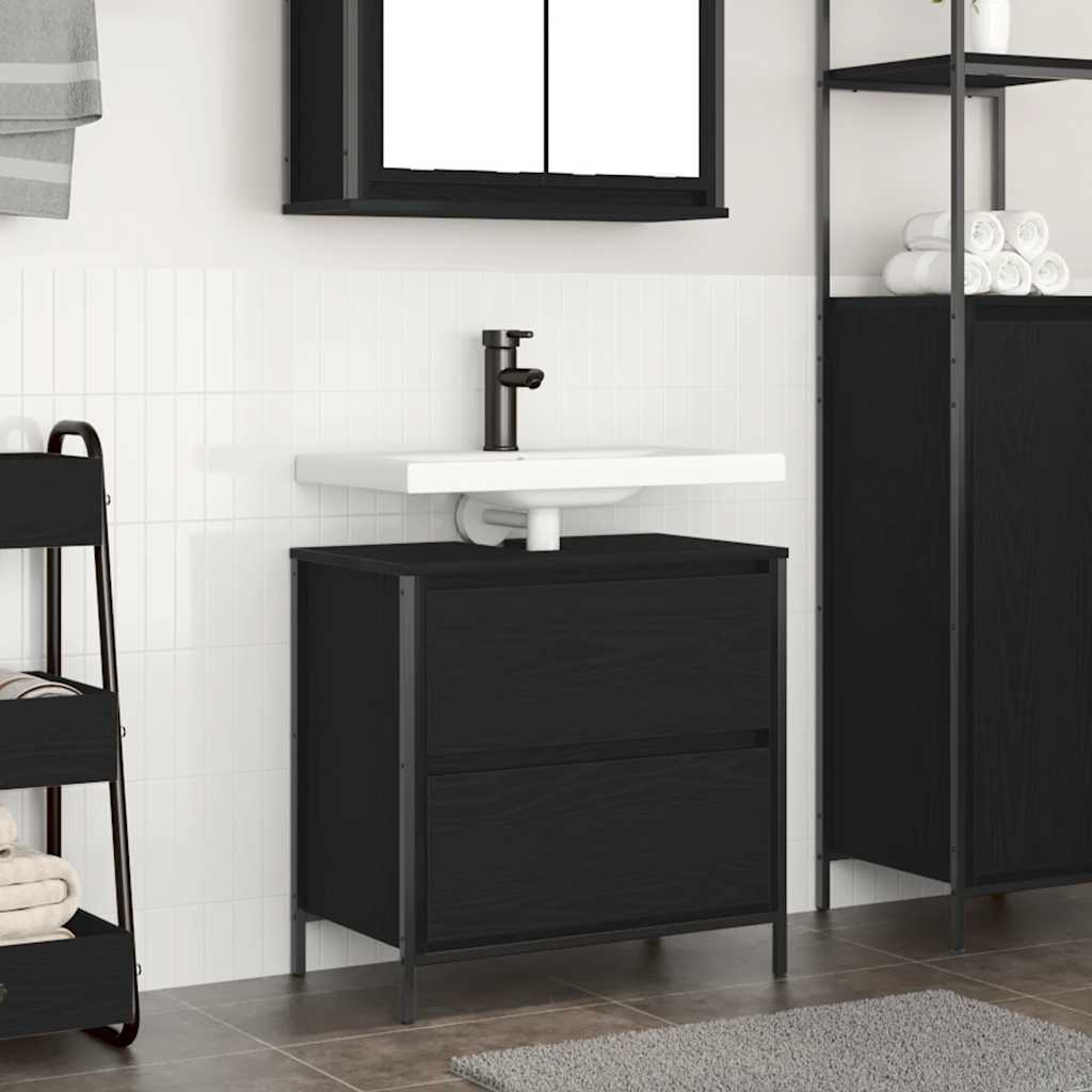 Bathroom Basin Cabinet With Drawers Black Oak 60X34.5X60 Cm