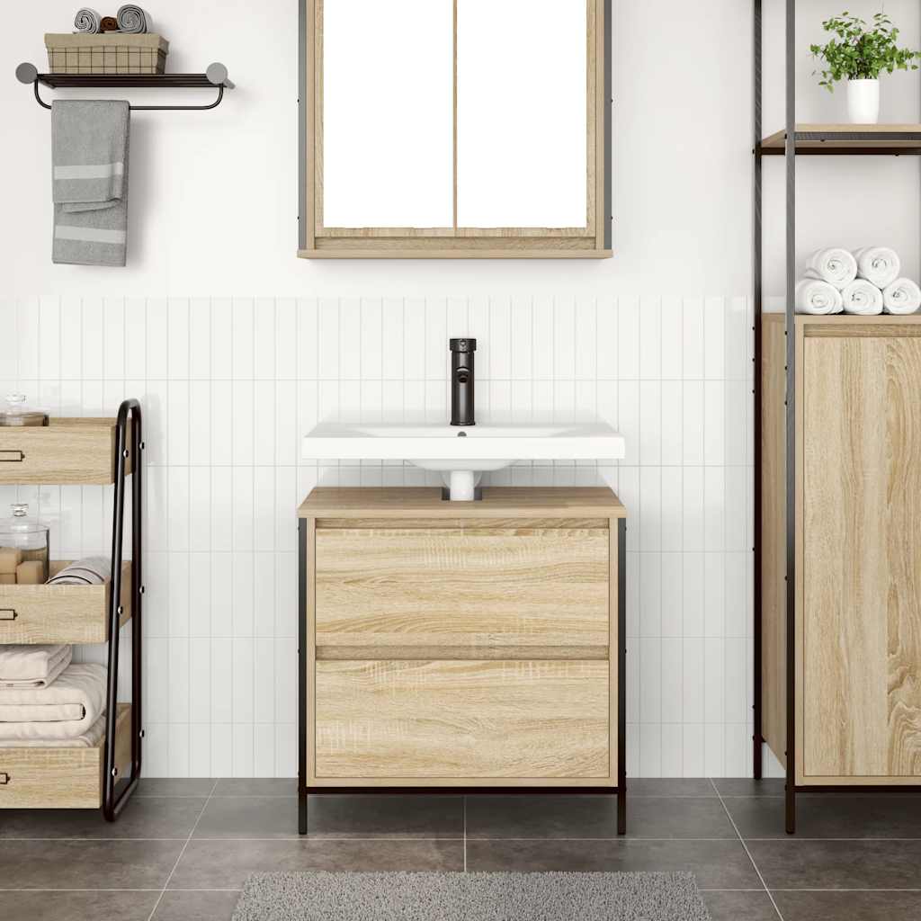 Bathroom Basin Cabinet With Drawers Sonoma Oak 60X34.5X60 Cm