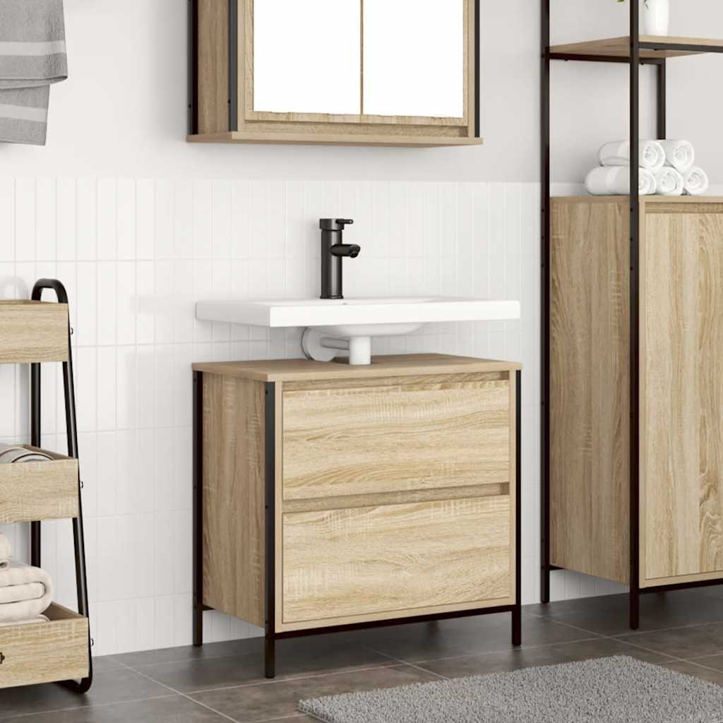 Bathroom Basin Cabinet With Drawers Sonoma Oak 60X34.5X60 Cm