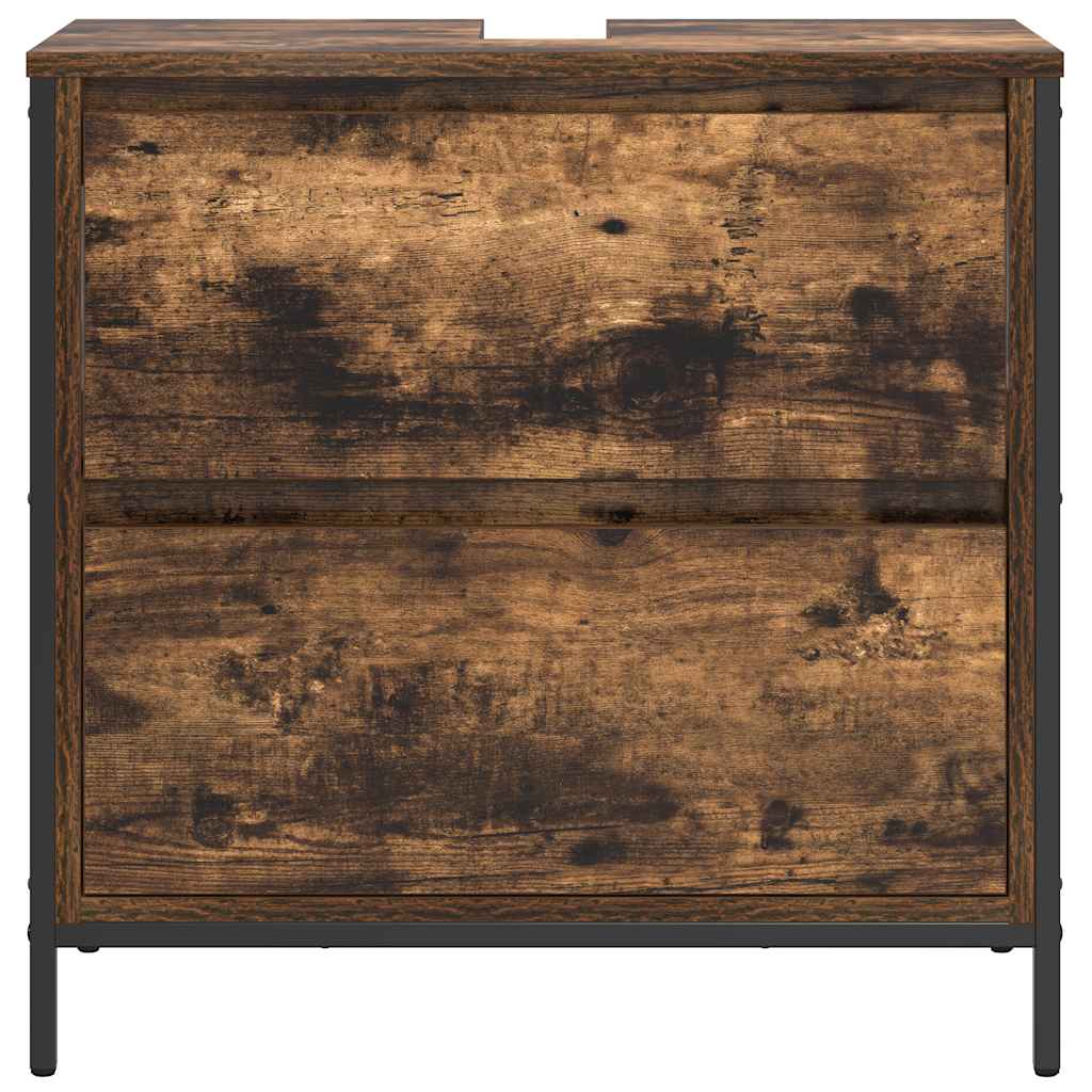Bathroom Basin Cabinet With Drawers Smoked Oak 60X34.5X60 Cm