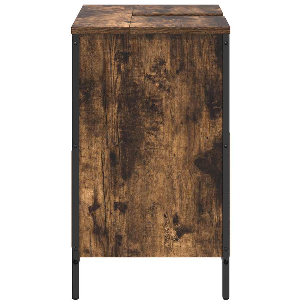 Bathroom Basin Cabinet With Drawers Smoked Oak 60X34.5X60 Cm
