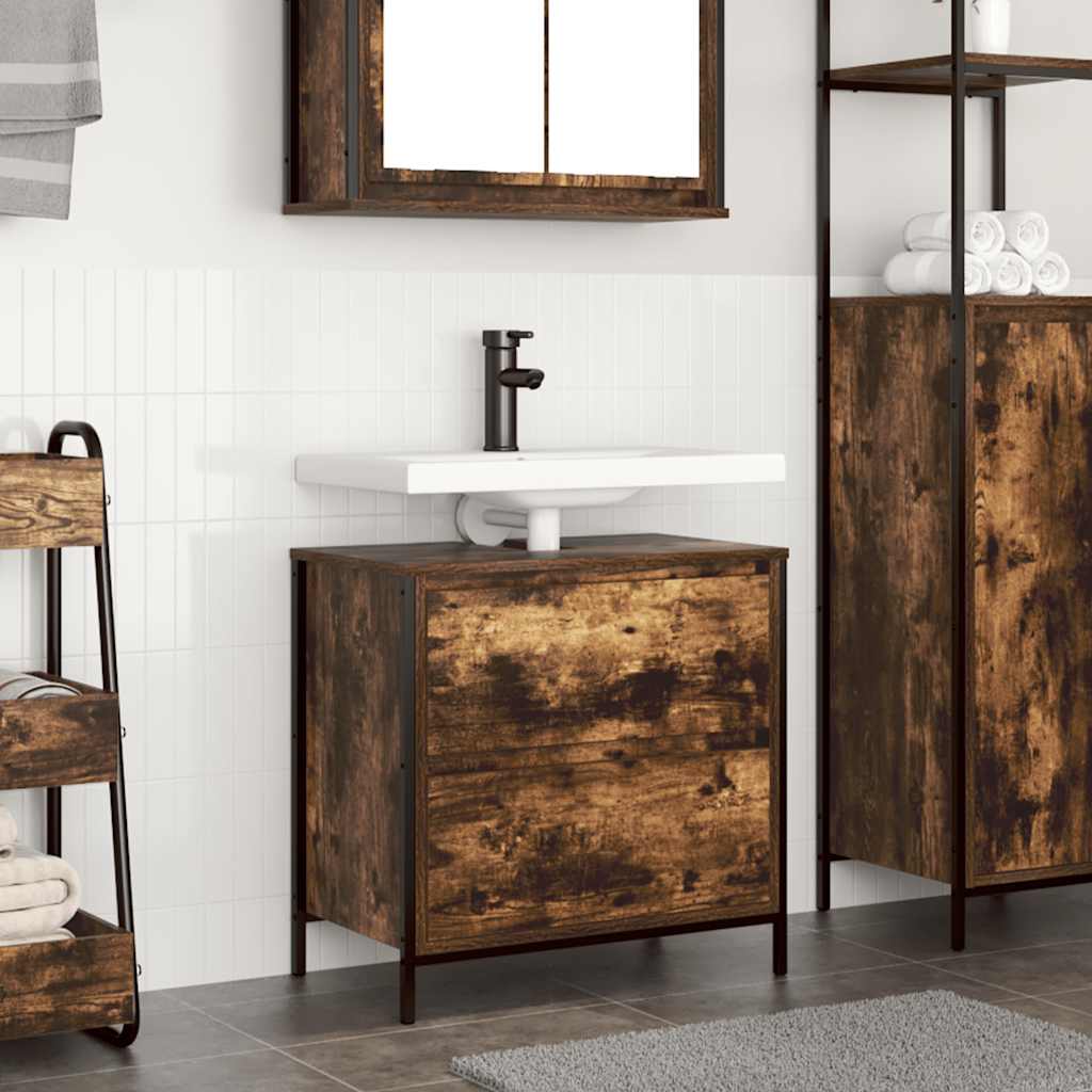 Bathroom Basin Cabinet With Drawers Smoked Oak 60X34.5X60 Cm