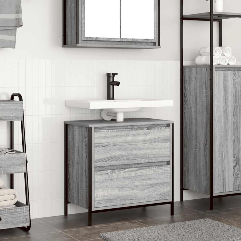 Bathroom Basin Cabinet With Drawers Grey Sonoma 60X34.5X60 Cm