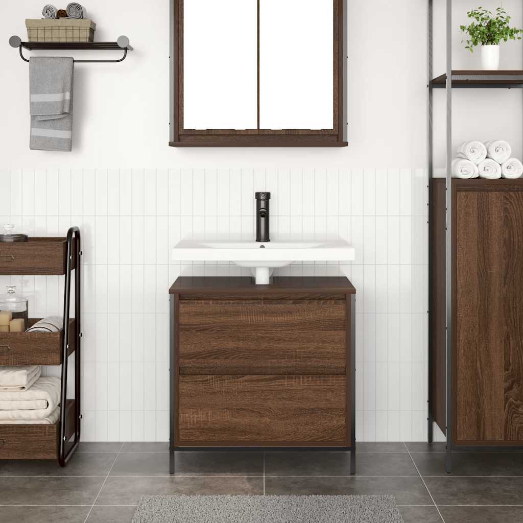 Bathroom Basin Cabinet With Drawers Brown Oak 60X34.5X60 Cm