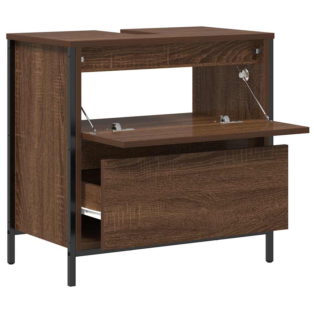 Bathroom Basin Cabinet With Drawers Brown Oak 60X34.5X60 Cm
