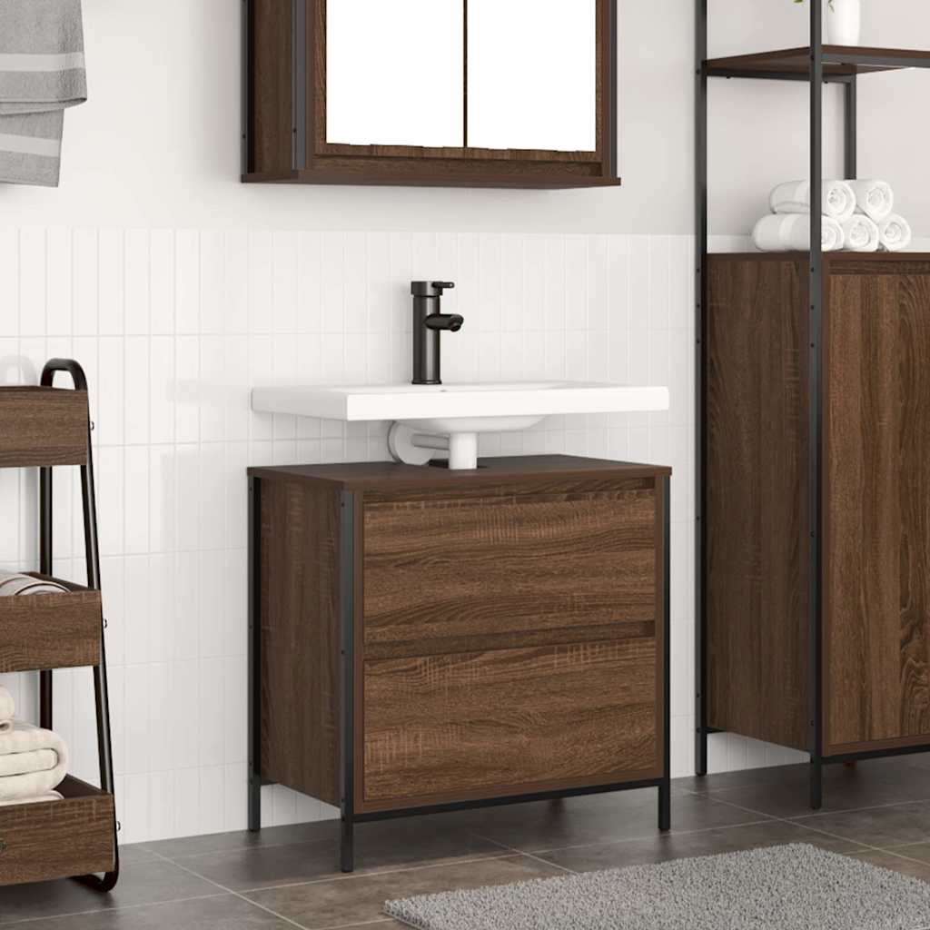 Bathroom Basin Cabinet With Drawers Brown Oak 60X34.5X60 Cm