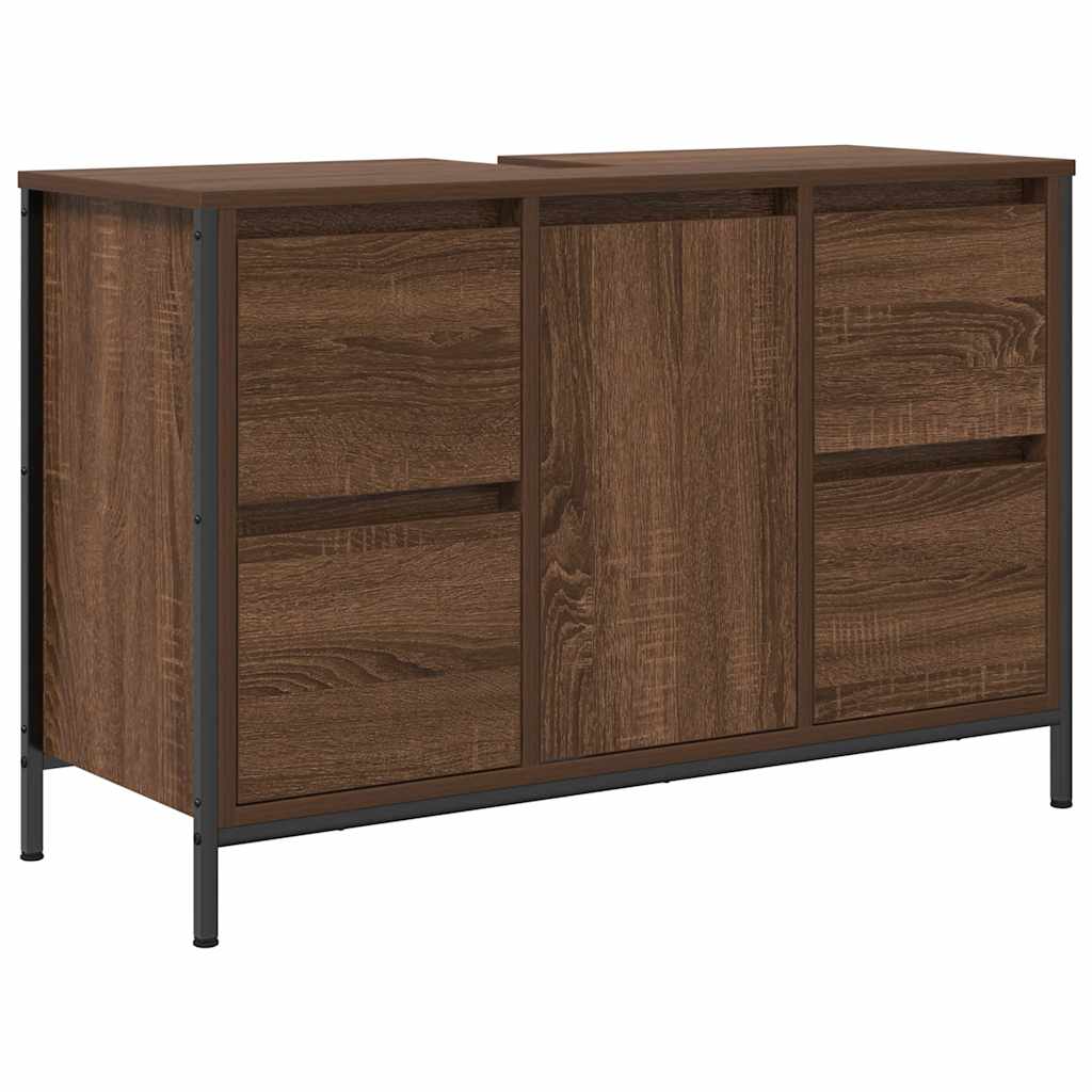 Basin Cabinet With Drawers Brown Oak 90X34.5X60 Cm