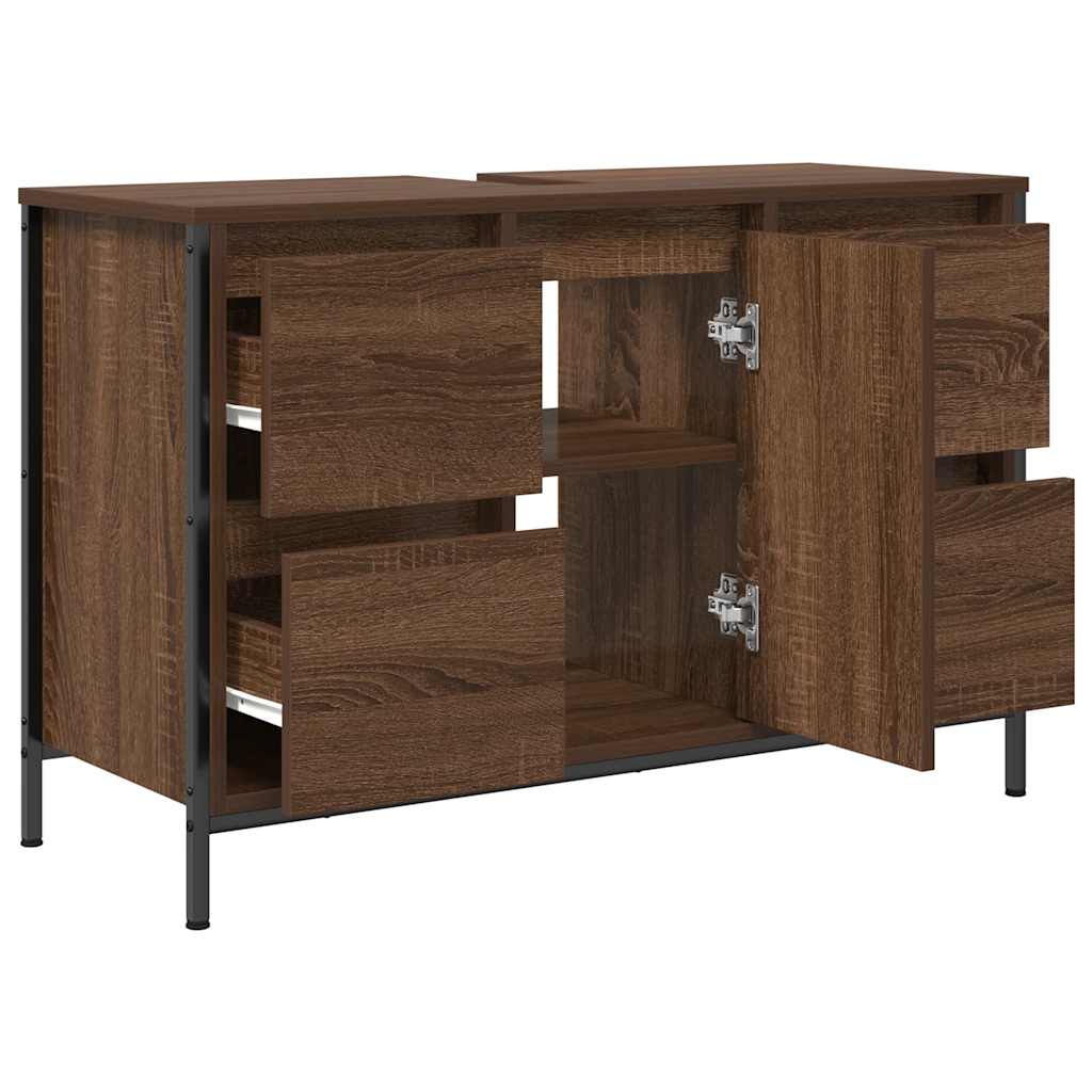Basin Cabinet With Drawers Brown Oak 90X34.5X60 Cm