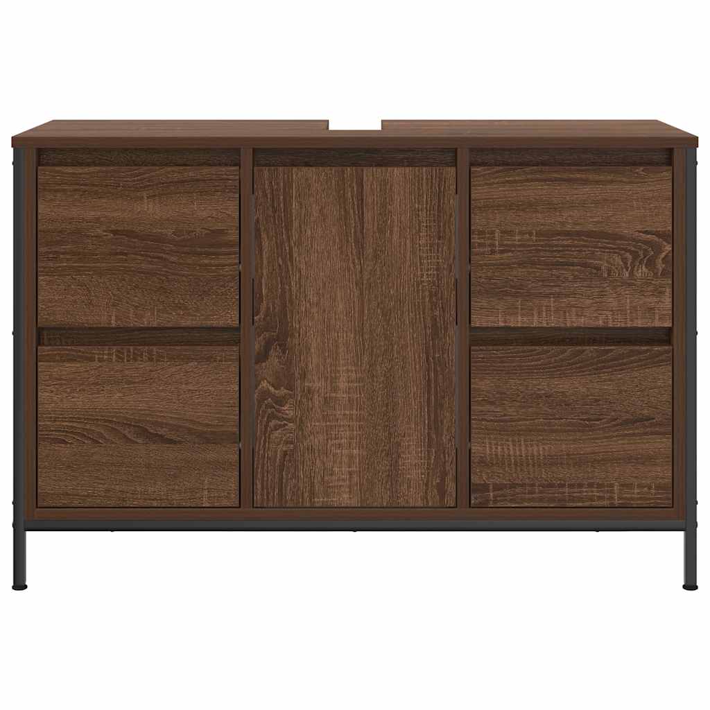 Basin Cabinet With Drawers Brown Oak 90X34.5X60 Cm