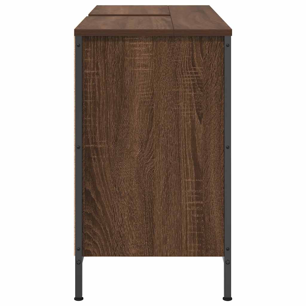 Basin Cabinet With Drawers Brown Oak 90X34.5X60 Cm