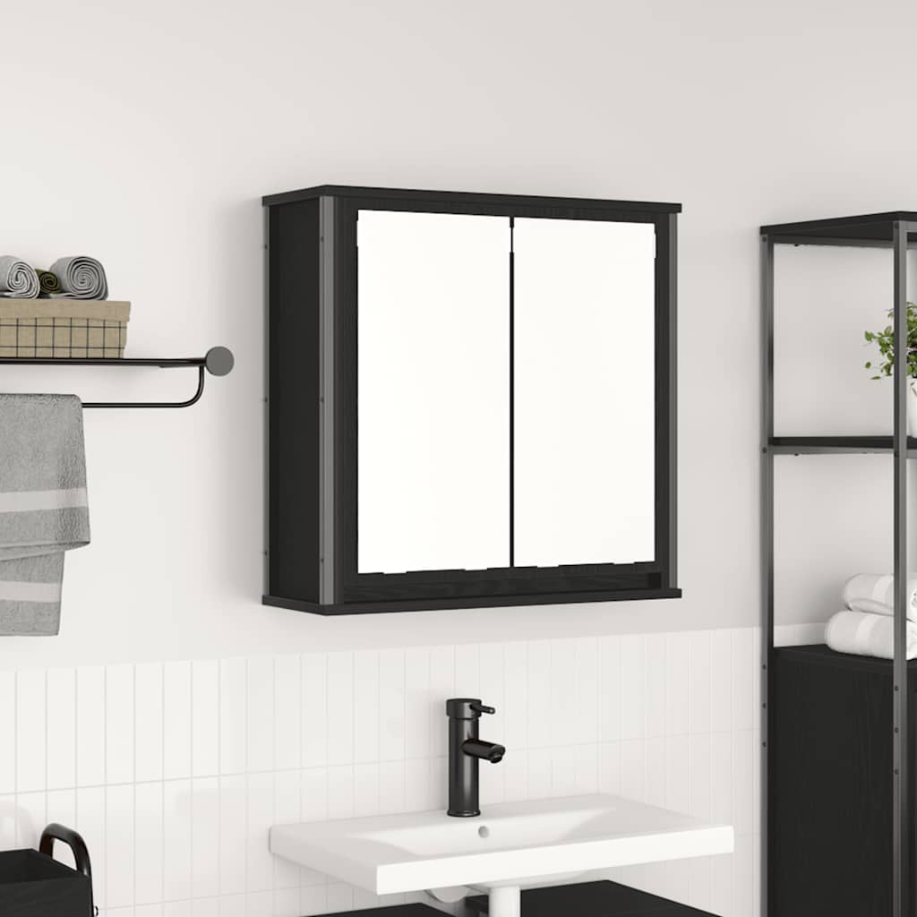 Bathroom Wall Cabinet With Mirror Black Oak 60X21X60 Cm