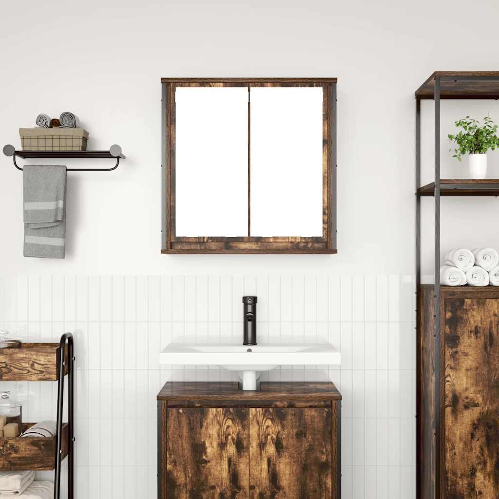 Bathroom Wall Cabinet With Mirror Smoked Oak 60X21X60 Cm