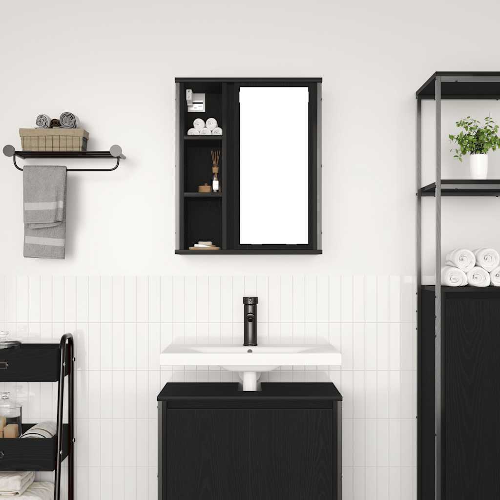 Bathroom Wall Cabinet With Mirror Black Oak 50X21X60 Cm