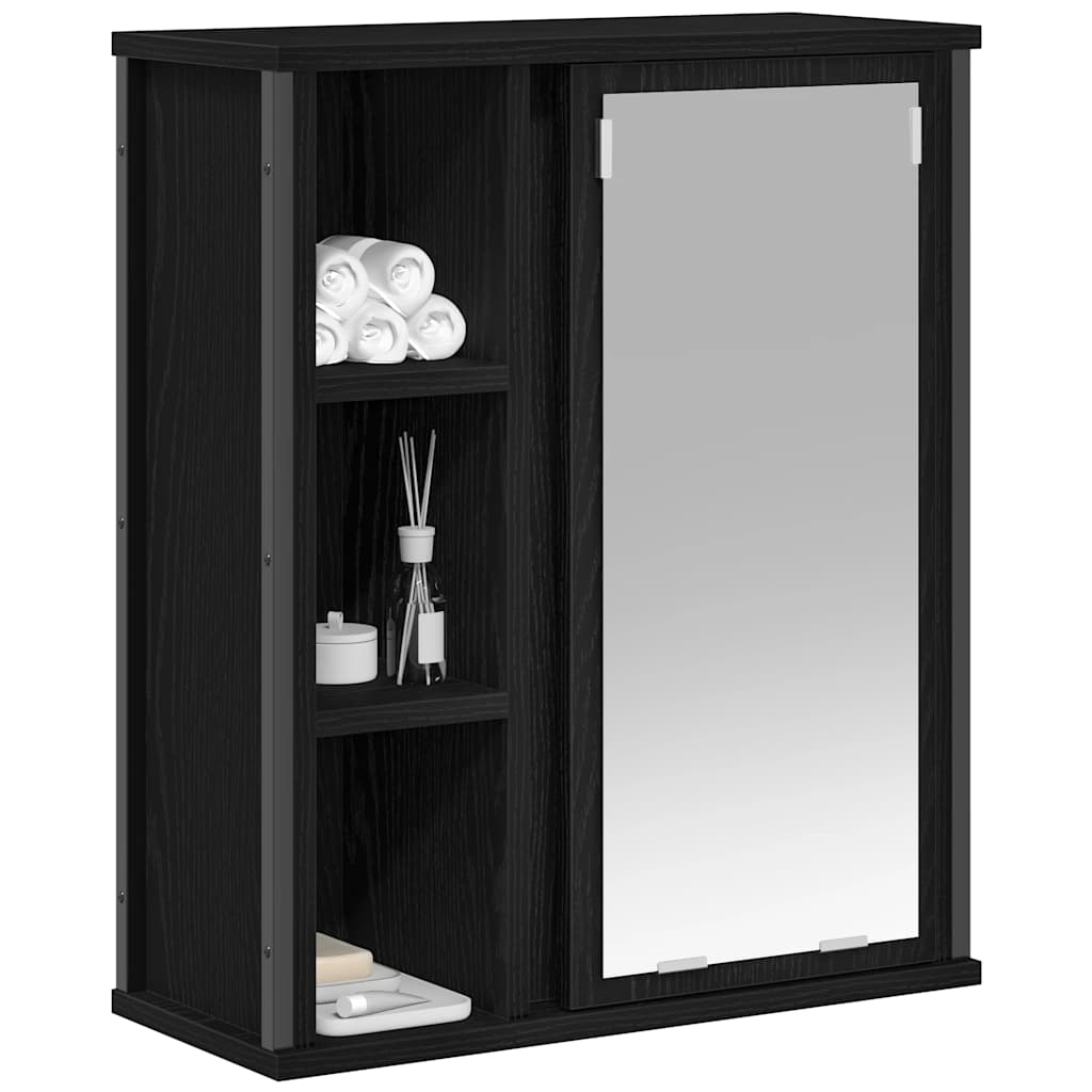 Bathroom Wall Cabinet With Mirror Black Oak 50X21X60 Cm