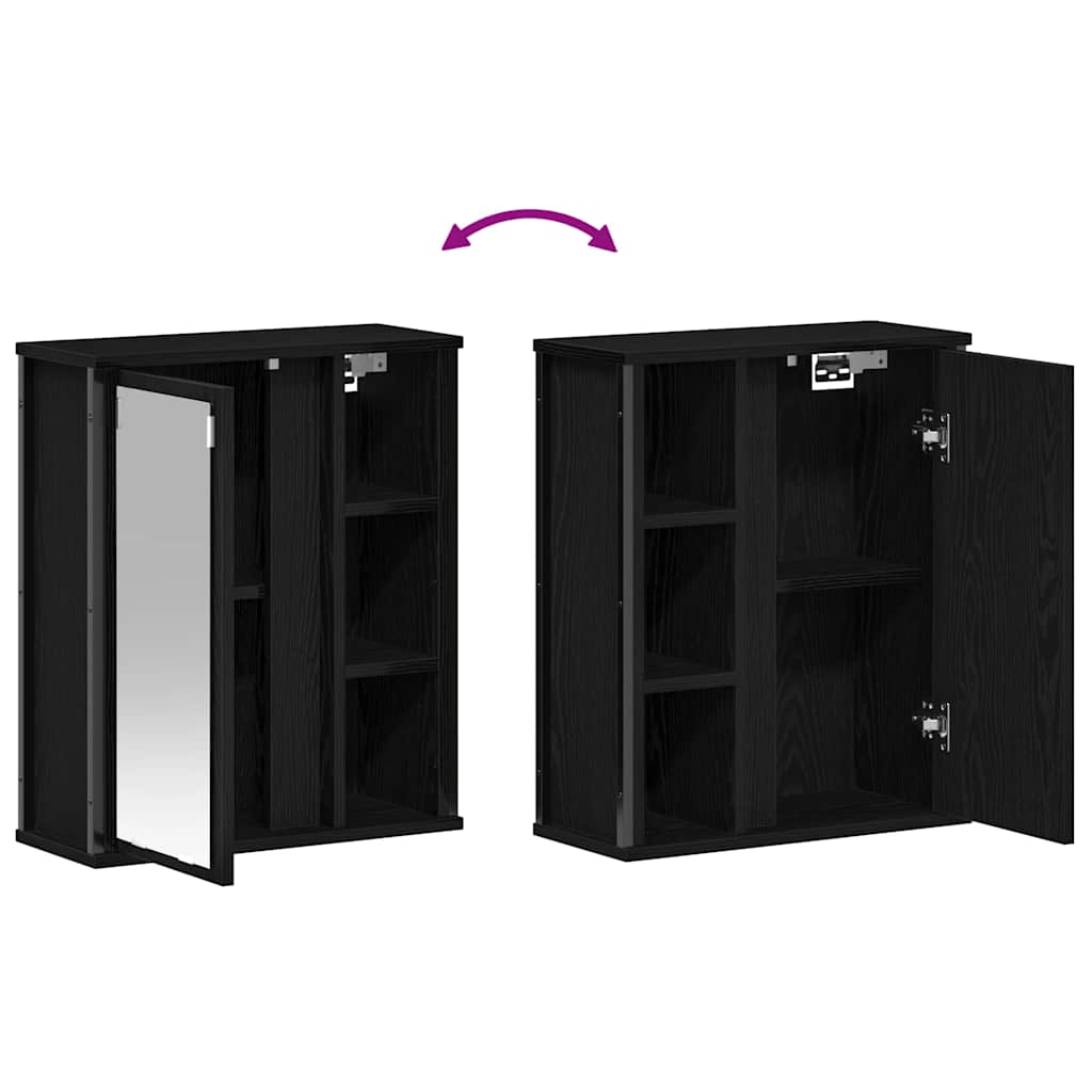 Bathroom Wall Cabinet With Mirror Black Oak 50X21X60 Cm