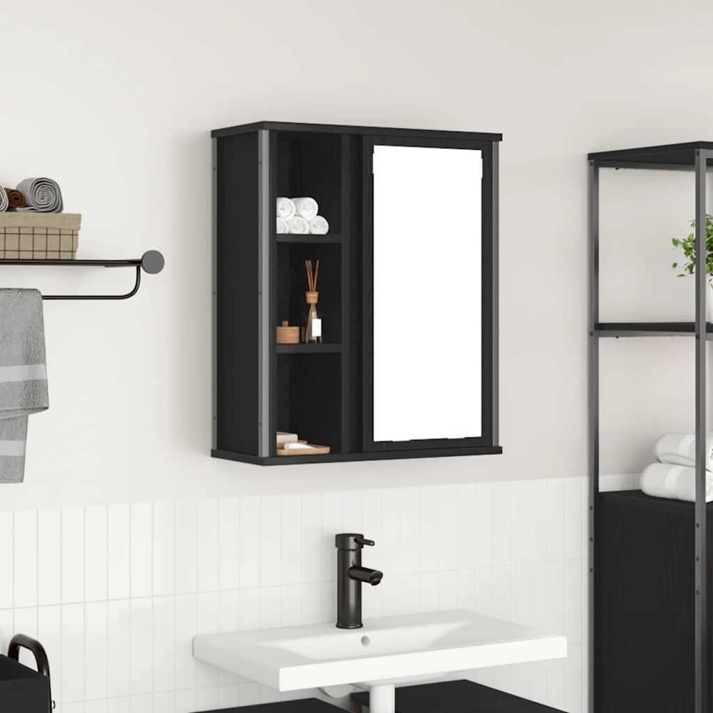 Bathroom Wall Cabinet With Mirror Black Oak 50X21X60 Cm