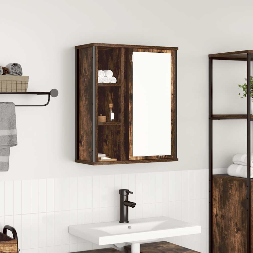 Bathroom Wall Cabinet With Mirror Smoked Oak 50X21X60 Cm