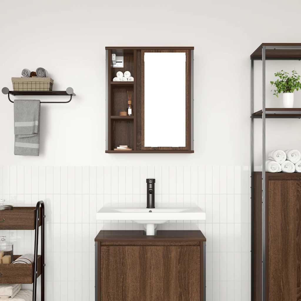 Bathroom Wall Cabinet With Mirror Brown Oak 50X21X60 Cm