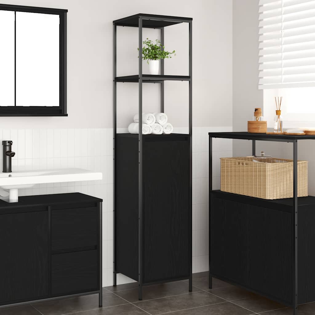 Bathroom Cabinet With Shelves Black Oak 36X35X165 Cm