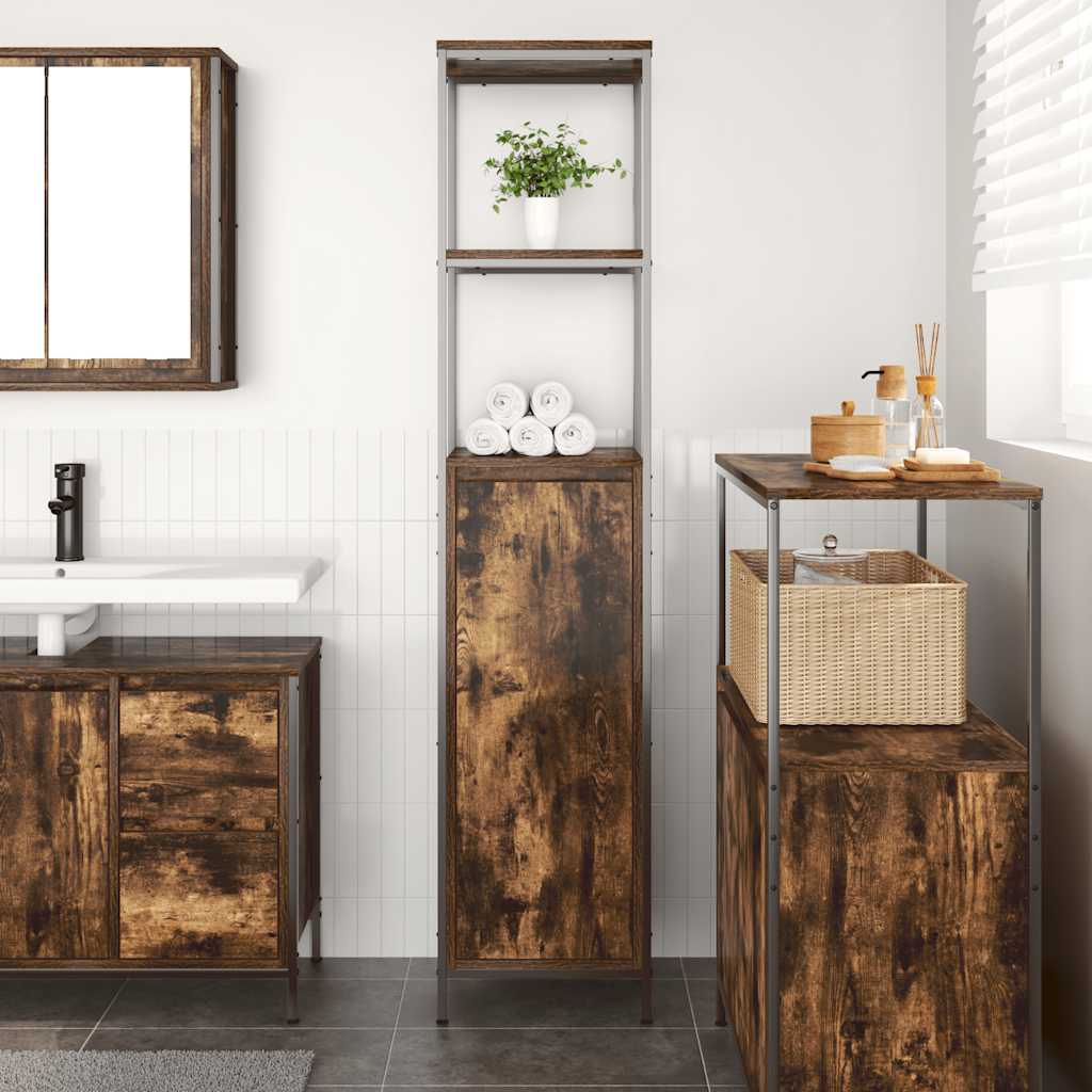 Bathroom Cabinet With Shelves Smoked Oak 36X35X165 Cm