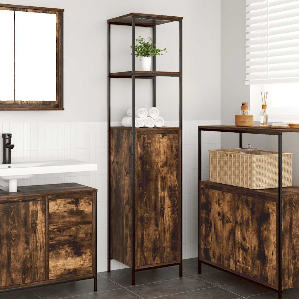 Bathroom Cabinet With Shelves Smoked Oak 36X35X165 Cm