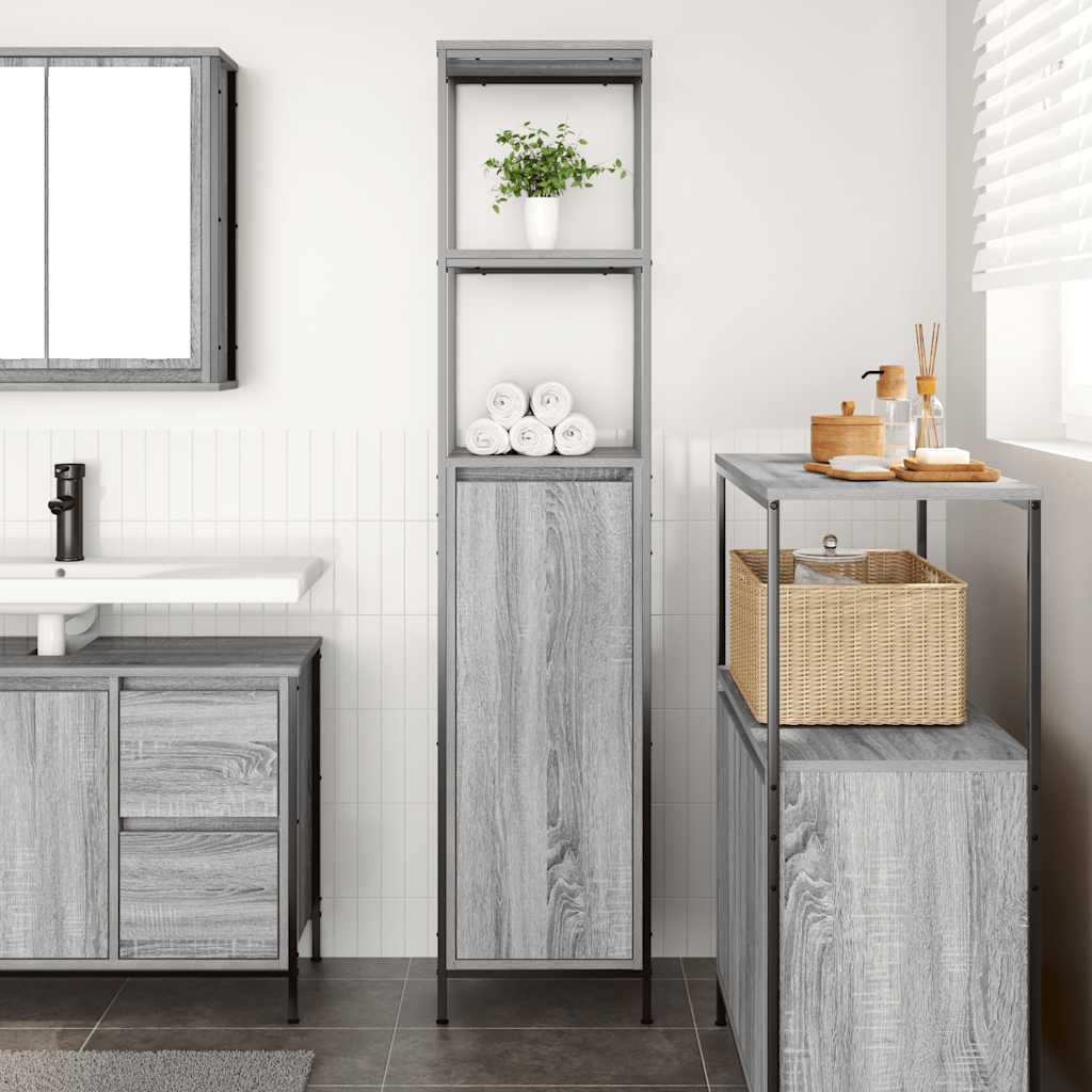 Bathroom Cabinet With Shelves Grey Sonoma 36X35X165 Cm
