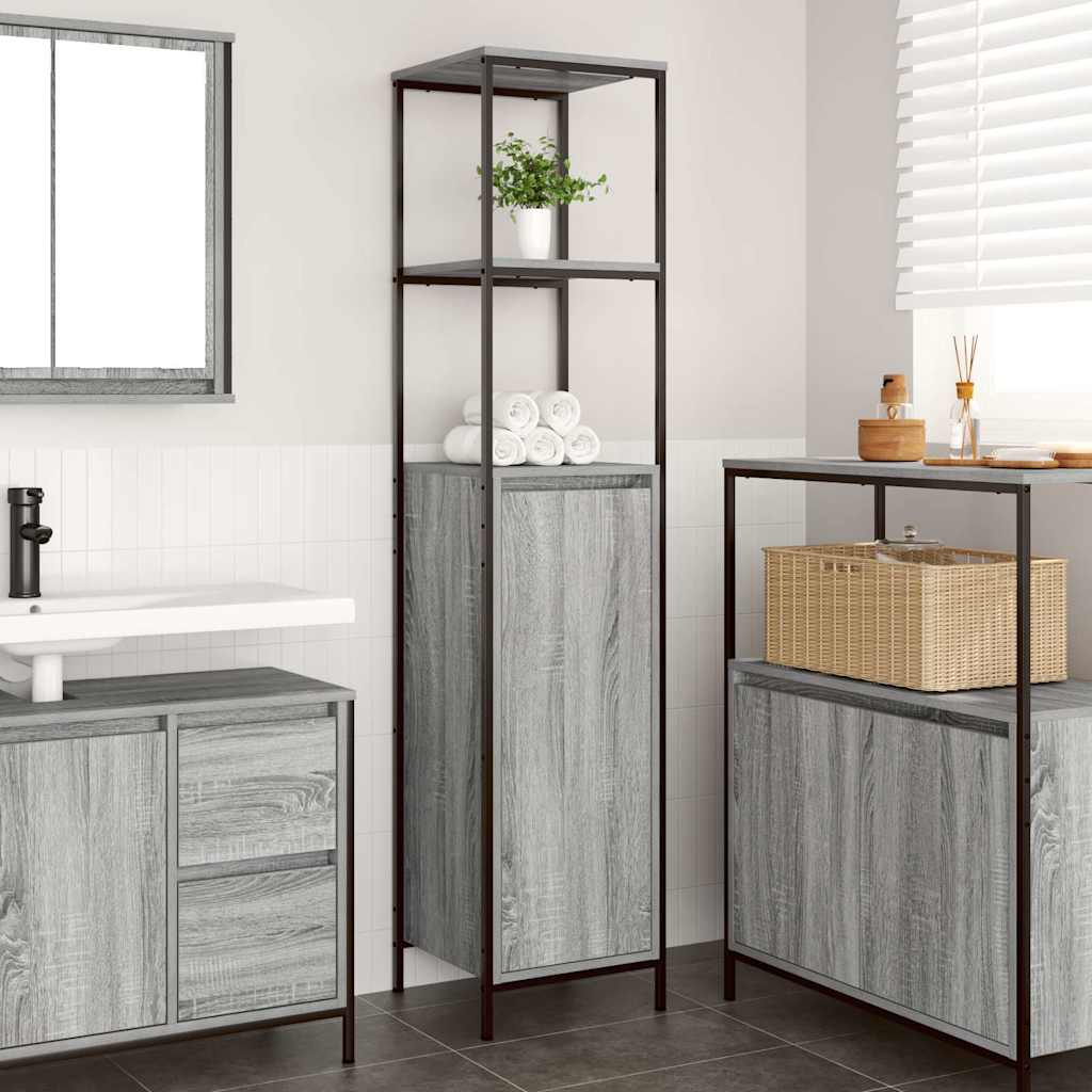 Bathroom Cabinet With Shelves Grey Sonoma 36X35X165 Cm