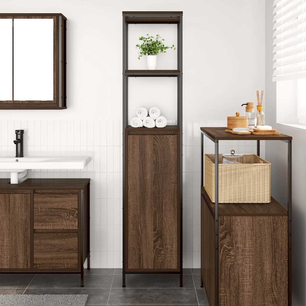 Bathroom Cabinet With Shelves Brown Oak 36X35X165 Cm