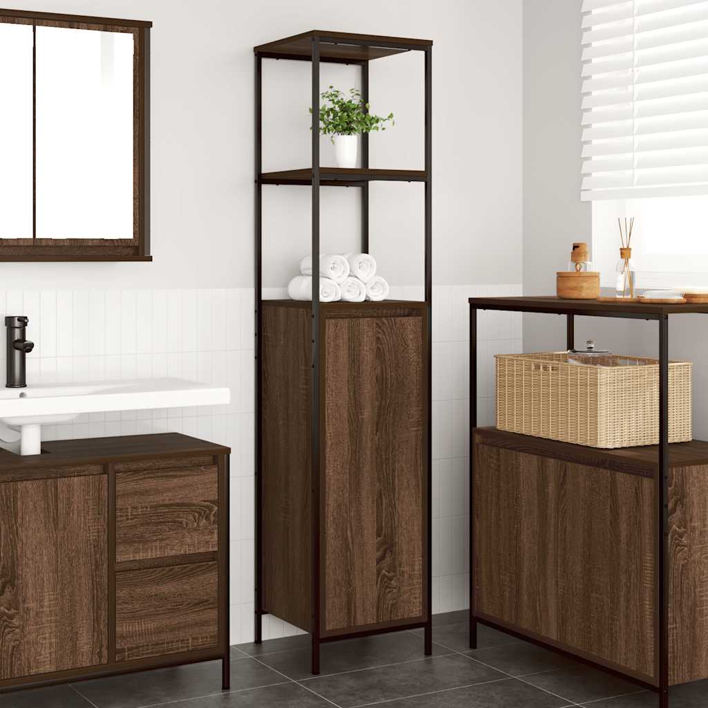 Bathroom Cabinet With Shelves Brown Oak 36X35X165 Cm