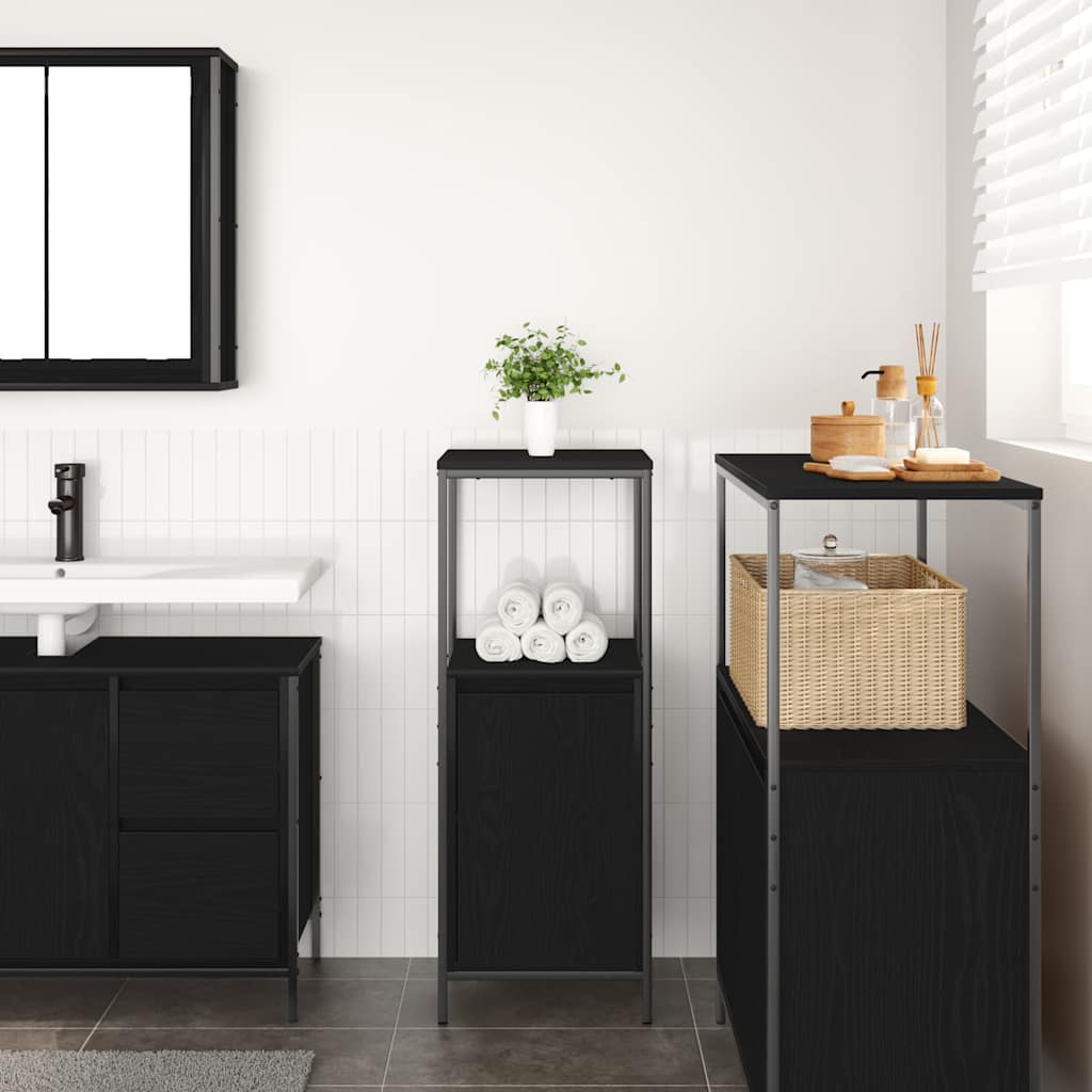 Bathroom Cabinet With Shelves Black Oak 36X35X95 Cm