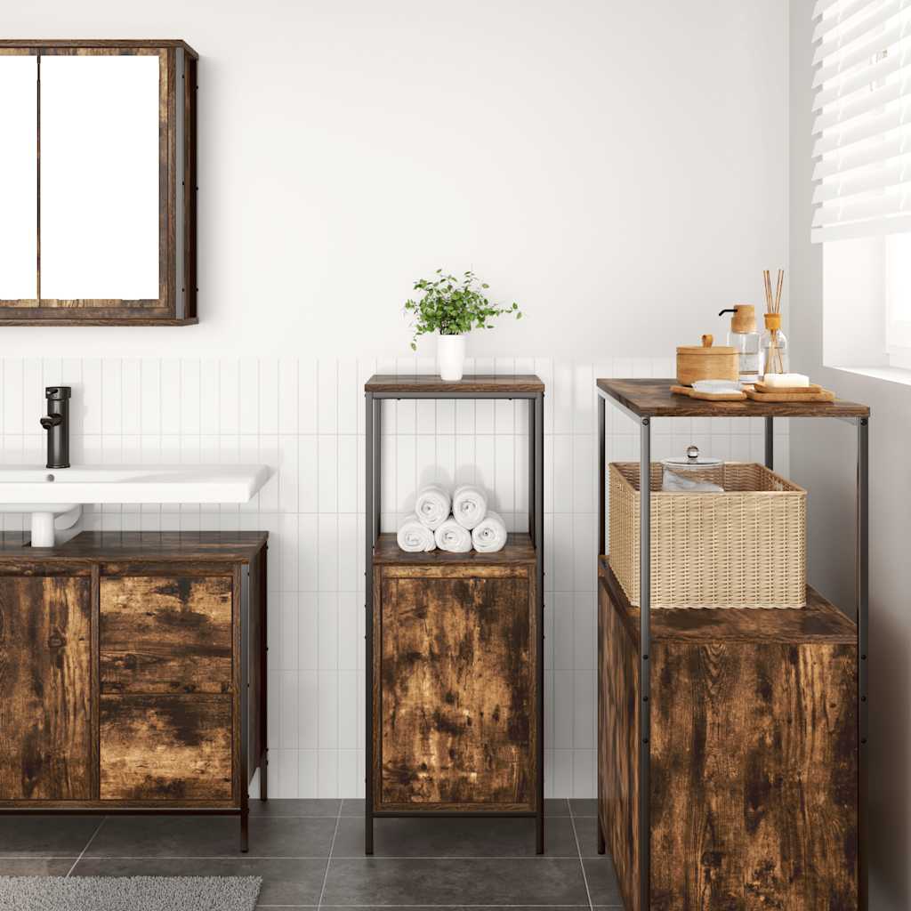 Bathroom Cabinet With Shelves Smoked Oak 36X35X95 Cm