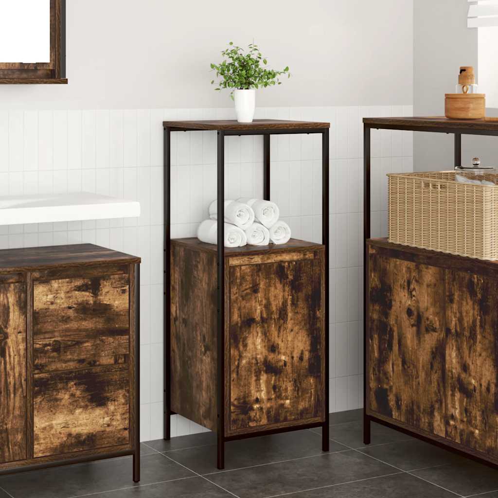 Bathroom Cabinet With Shelves Smoked Oak 36X35X95 Cm