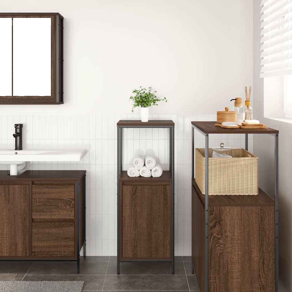 Bathroom Cabinet With Shelves Brown Oak 36X35X95 Cm